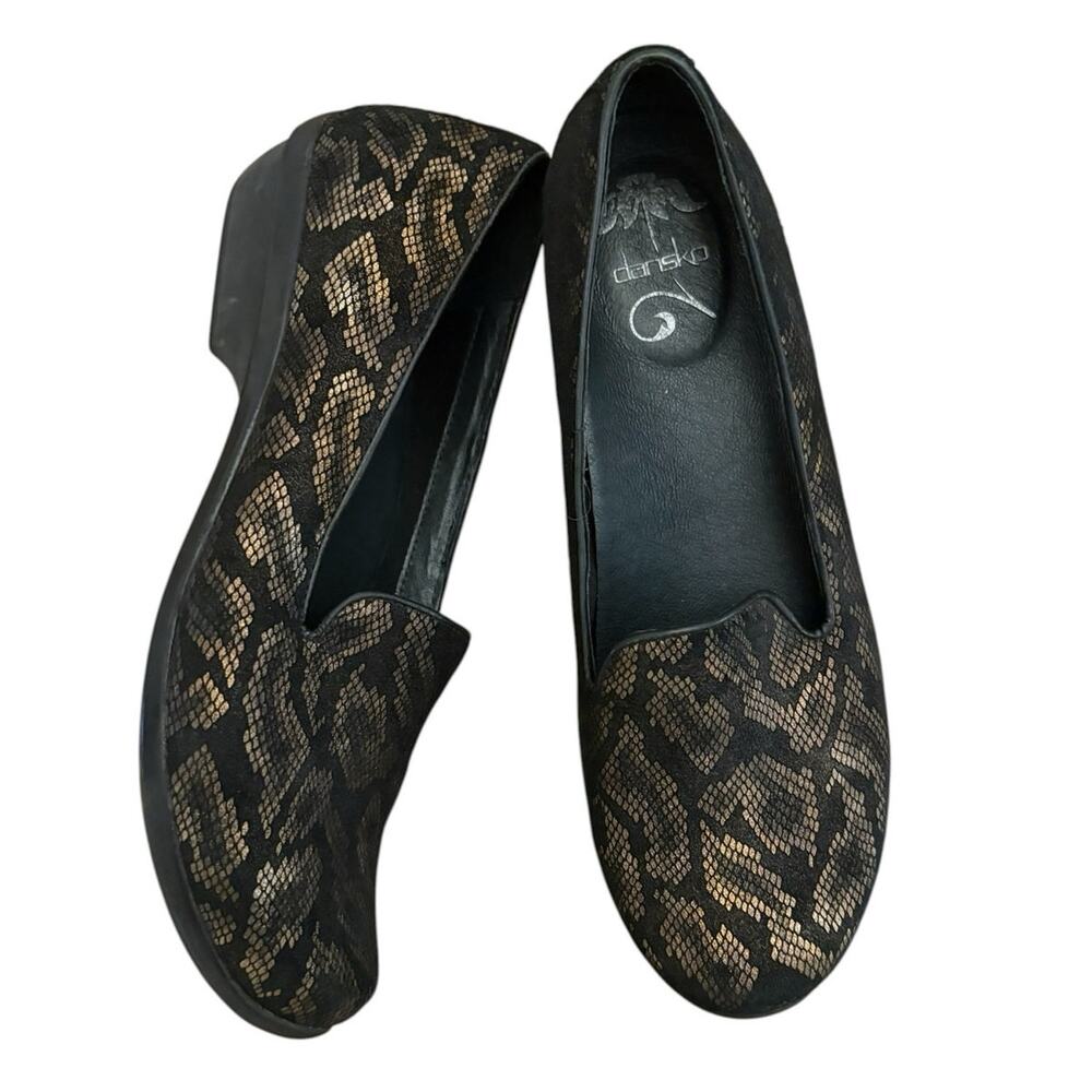 Dansko Olivia Black Copper Metallic Reptile Print Loafers 42/11.5-12